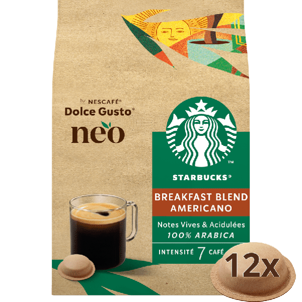 Pack éco-responsable de dosettes de café compostables en papier NESCAFÉ® Dolce Gusto® NEO Starbucks® Breakfast Blend Americano