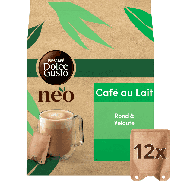 Pack éco-responsable de sachets de laits recyclables en papier NEO café au lait par NESCAFÉ® Dolce Gusto®