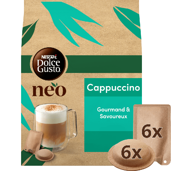 Pack éco-responsable de dosettes de café compostables et sachets de laits en papier NESCAFÉ® Dolce Gusto® NEO Cappuccino