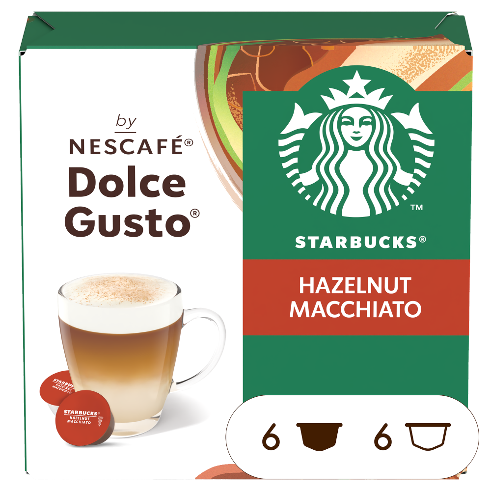 Vue de face de la boîte Starbucks® Hazelnut Macchiato Vue de face de la boîte Starbucks® Hazelnut Macchiato