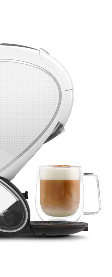 Un duel direct entre une machine à café NEO Latte blanche et une machine NEO Caffè noire. Un doigt d’extraterrestre flotte entre eux.