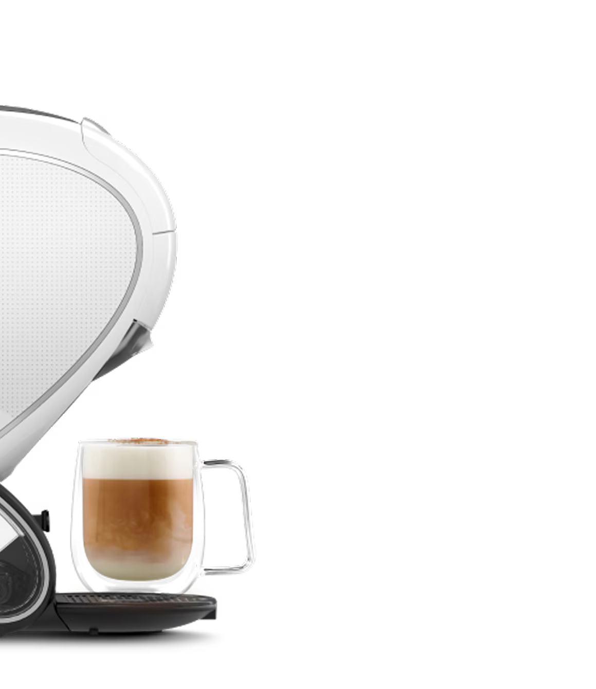 Un duel direct entre une machine à café NEO Latte blanche et une machine NEO Caffè noire. Un doigt d’extraterrestre flotte entre eux.