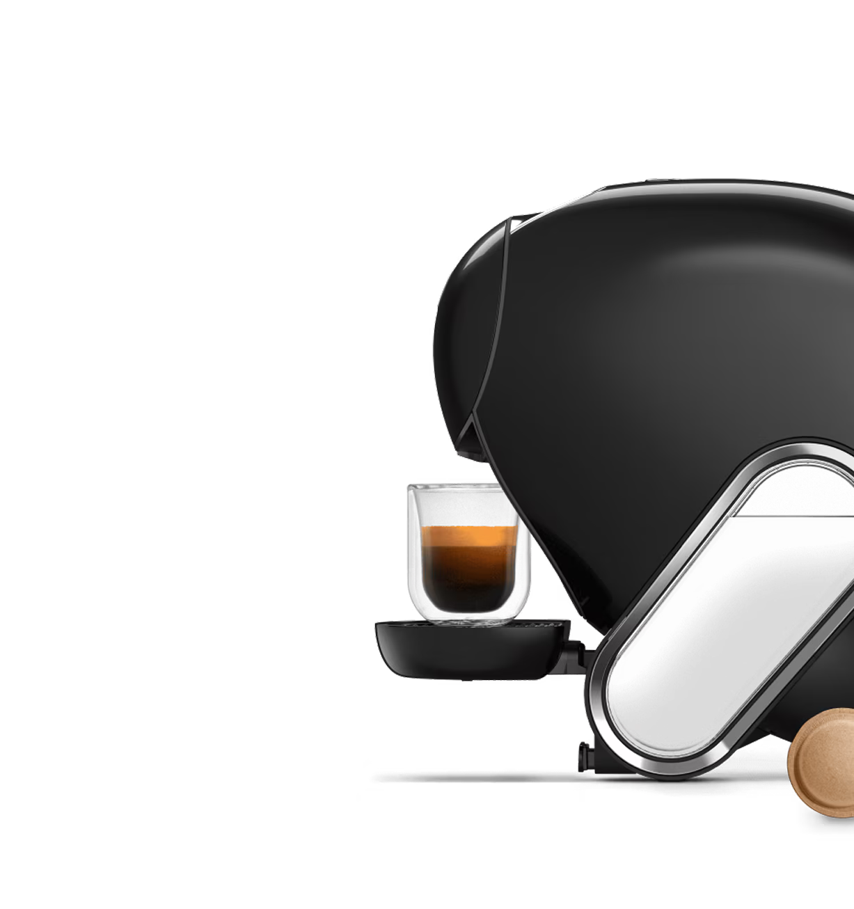 Un duel direct entre une machine à café NEO Latte blanche et une machine NEO Caffè noire. Un doigt d’extraterrestre flotte entre eux.