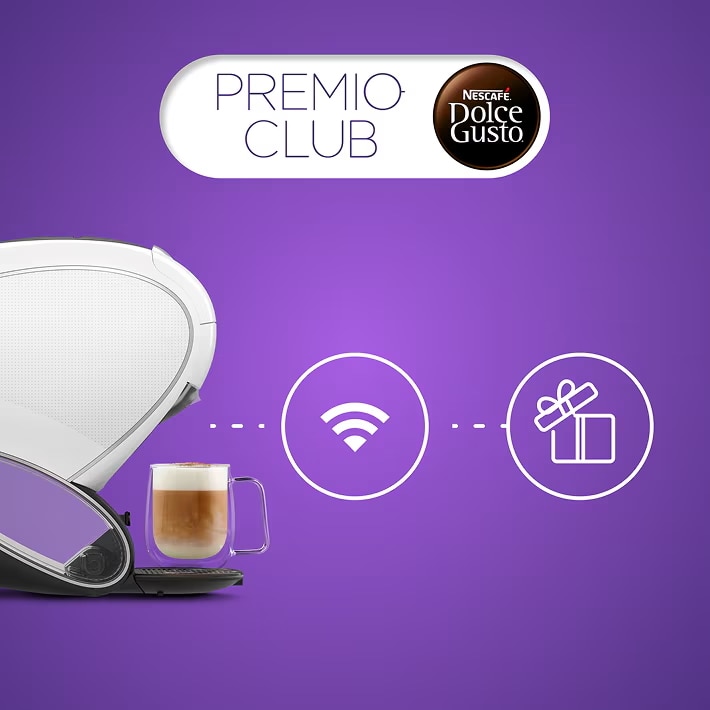 Machine à café NEO Latte blanche, icône Wi-Fi et icône cadeau